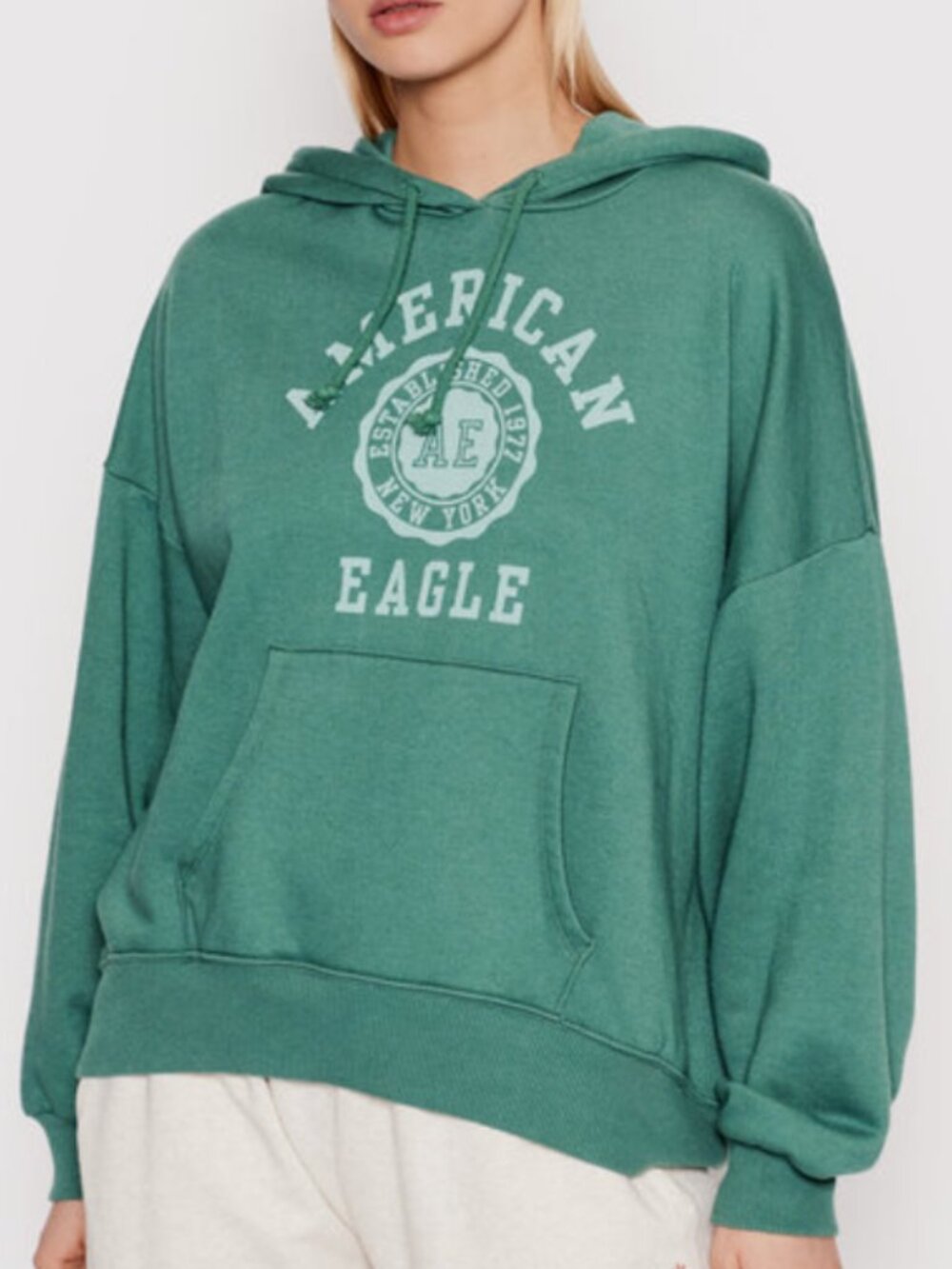 American Eagle oversized graphic hoodie green size medium